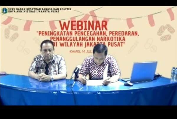 Kegiatan Sosialisasi Pencegahan narkoba Dengan bersama suku dinas Kesbangpol Kota Jakarta Pusat dalam acara “kegiatan webinar P4GN Pencegahan, Peredaran, Penanggulangan dan Penyalahgunaan Narkoba di Jakarta Pusat Angkatan III”