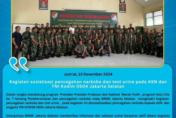 Kegiatan sosialisasi pencegahan narkoba dan test urine pada ASN dan TNI Kodim 0504 Jakarta Selatan