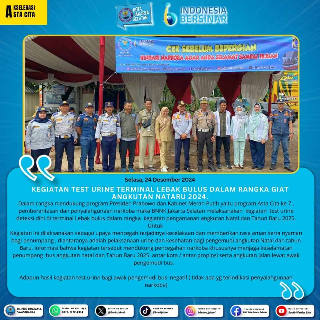 Kegiatan test urine terminal Lebak bulus dalam rangka giat angkutan Nataru 2024. Kegiatan test urine terminal Lebak bulus dalam rangka giat angkutan Nataru 2024.