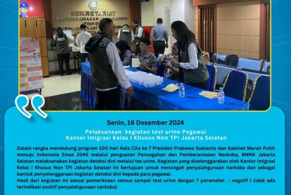 Pelaksanaan kegiatan test urine Pegawai Kantor Imigrasi Kelas I Khusus Non TPI Jakarta Selatan