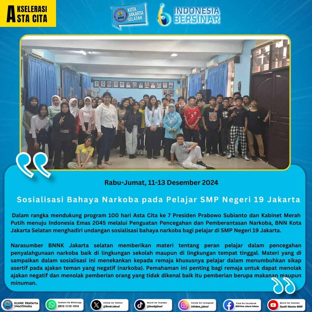 Sosialisasi Bahaya Narkoba pada Pelajar SMP Negeri 19 Jakarta Sosialisasi Bahaya Narkoba pada Pelajar SMP Negeri 19 Jakarta