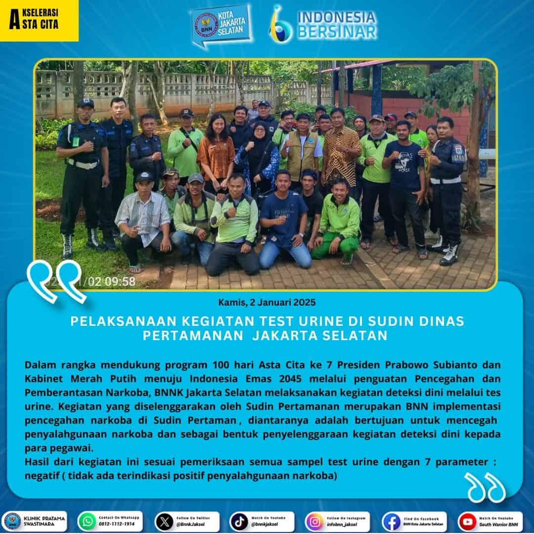Pelaksanaan kegiatan test urine di Sudin Dinas Pertamanan Jakarta Selatan Pelaksanaan kegiatan test urine di Sudin Dinas Pertamanan Jakarta Selatan