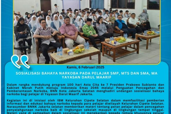 Sosialisasi Bahaya Narkoba pada Pelajar SMP, MTS dan SMA, MA Yayasan Darul Maarif