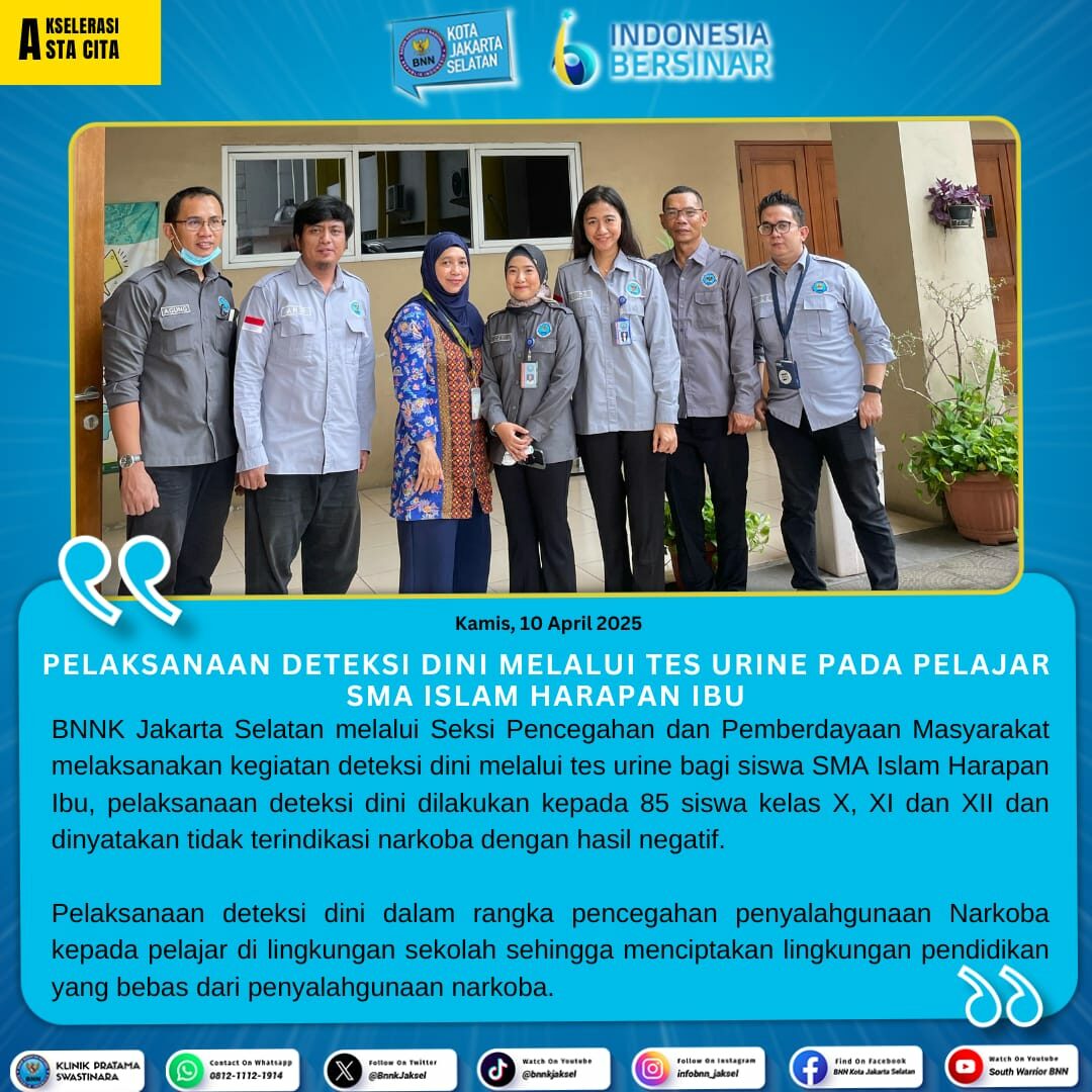 Pelaksanaan Deteksi Dini melalui Tes Urine pada pelajar SMA Islam Harapan Ibu Pelaksanaan Deteksi Dini melalui Tes Urine pada pelajar SMA Islam Harapan Ibu