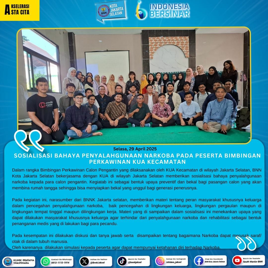 Sosialisasi Bahaya Penyalahgunaan Narkoba pada Peserta Bimbingan Perkawinan KUA Kecamatan Sosialisasi Bahaya Penyalahgunaan Narkoba pada Peserta Bimbingan Perkawinan KUA Kecamatan