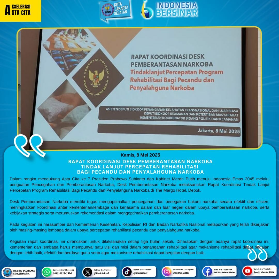 Rapat Koordinasi Desk Pemberantasan Narkoba Tindak Lanjut Percepatan Rehabilitasi Bagi Pecandu dan Penyalahguna Narkoba Rapat Koordinasi Desk Pemberantasan Narkoba Tindak Lanjut Percepatan Rehabilitasi Bagi Pecandu dan Penyalahguna Narkoba