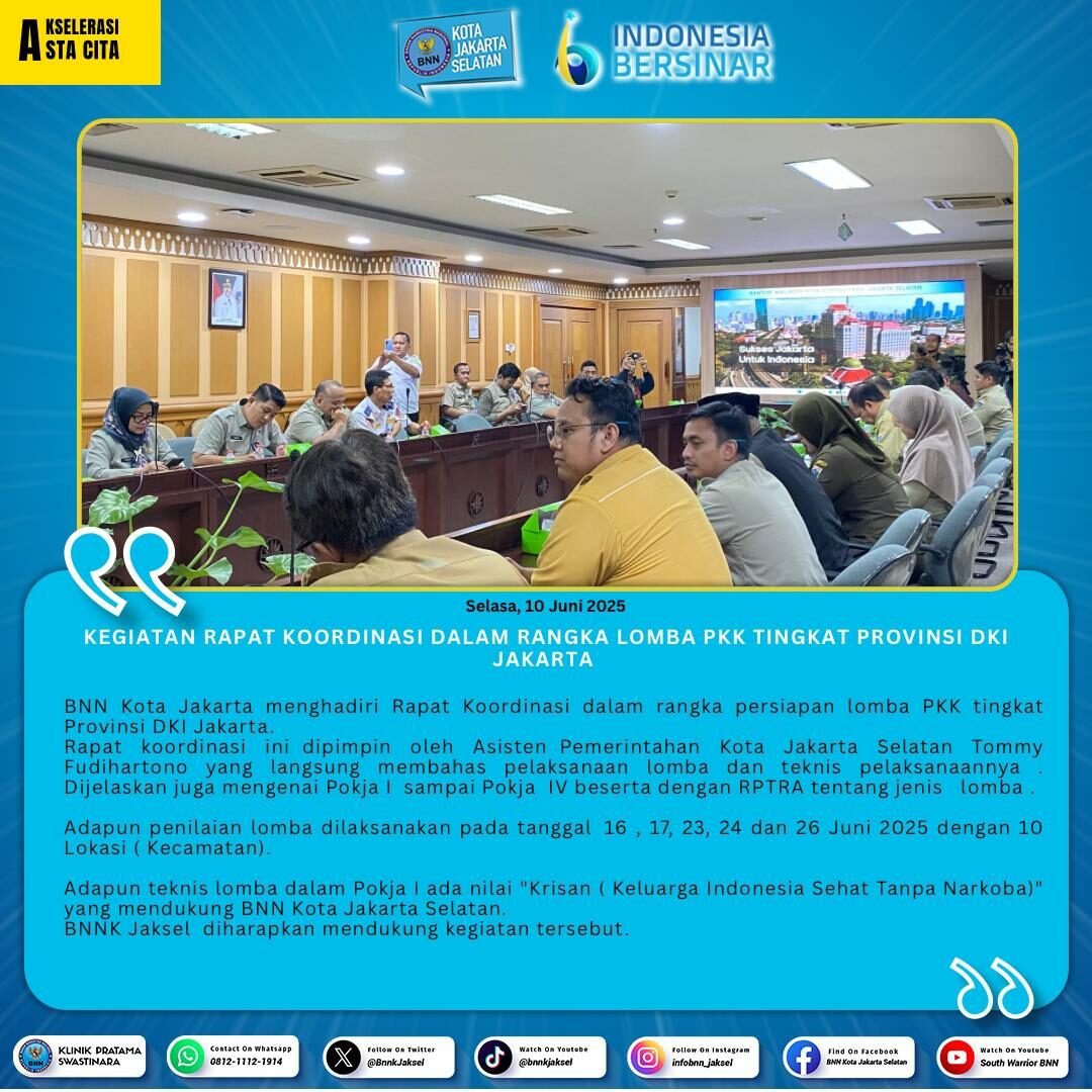 Kegiatan Rapat Koordinasi dalam rangka Lomba PKK tingkat Provinsi DKI Jakarta Kegiatan Rapat Koordinasi dalam rangka Lomba PKK tingkat Provinsi DKI Jakarta