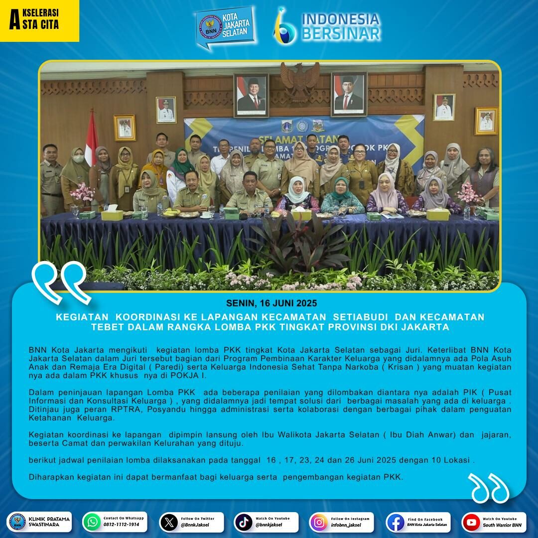Kegiatan Koordinasi ke lapangan Kecamatan Setiabudi dan Kecamatan Tebet dalam rangka Lomba PKK tingkat Provinsi DKI Jakarta Kegiatan Koordinasi ke lapangan Kecamatan Setiabudi dan Kecamatan Tebet dalam rangka Lomba PKK tingkat Provinsi DKI Jakarta
