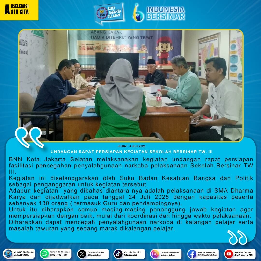 Undangan Rapat persiapan kegiatan sekolah Bersinar TW. III Undangan Rapat persiapan kegiatan sekolah Bersinar TW. III